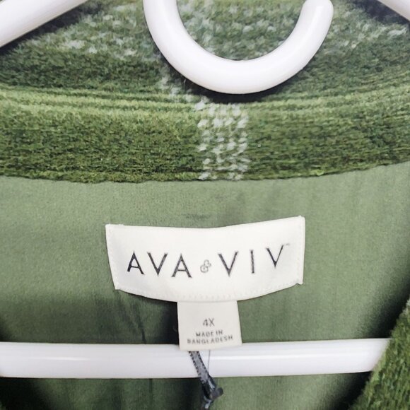 Ava & Viv Womens Green Plaid Button-Down Shacket jacket Size 4X - Picture 2 of 7